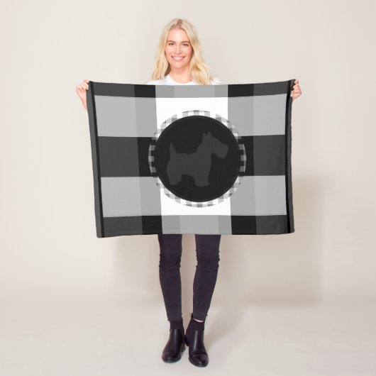 Cute Buffalo Check Schnauzer Dog Black Grey Fleece Deken (In situ)