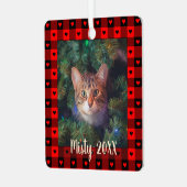 Cute Buffalo geruite Hartjes Custom Kat Kerstcadea Metalen Ornament (Voorkant links)