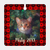 Cute Buffalo geruite Hartjes Custom Kat Kerstcadea Metalen Ornament (Voorkant)