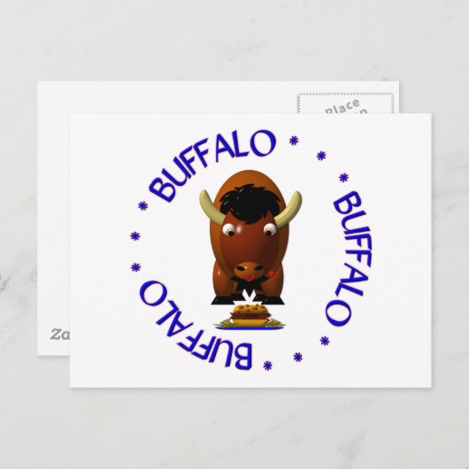 Cute Buffalo met rundvlees op weck en Buffalo Wing Briefkaart (Voorkant / Achterkant)
