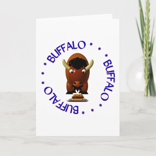 Cute Buffalo met rundvlees op weck en Buffalo Wing Feestdagen Kaart (Voorkant)