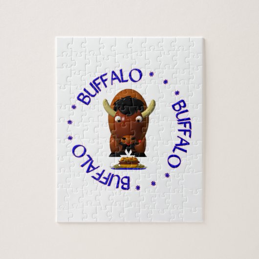Cute Buffalo met rundvlees op weck en Buffalo Wing Legpuzzel (Verticaal)