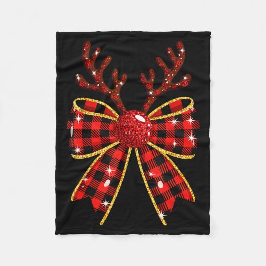 Cute Buffalo Plaid Coquette Bow Reindeer Christmas Fleece Deken (Voorkant)