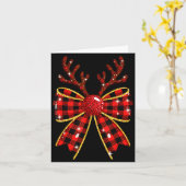Cute Buffalo Plaid Coquette Bow Reindeer Christmas Kaart (Gele Bloem)