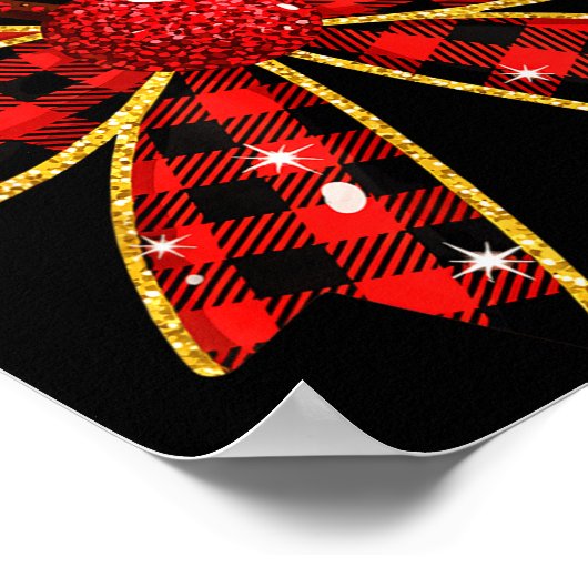 Cute Buffalo Plaid Coquette Bow Reindeer Christmas Poster (Hoek)