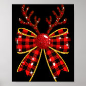 Cute Buffalo Plaid Coquette Bow Reindeer Christmas Poster (Voorkant)