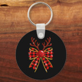Cute Buffalo Plaid Coquette Bow Reindeer Christmas Sleutelhanger (Voorkant)