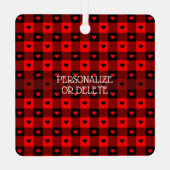 Cute Buffalo Plaid Hartjes Custom Hond Kersthuisdi Metalen Ornament (Achterkant)