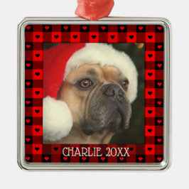 Cute Buffalo Plaid Hartjes Custom Hond Kerstmis Metalen Ornament