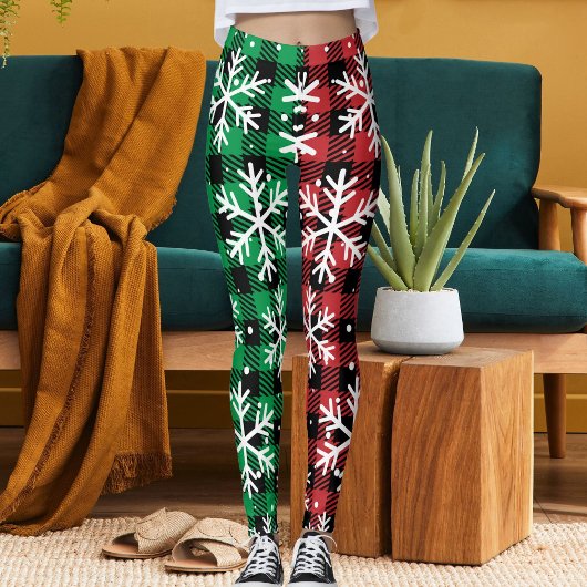 Cute Buffalo Plaid Pattern Snowflakes Christmas Leggings