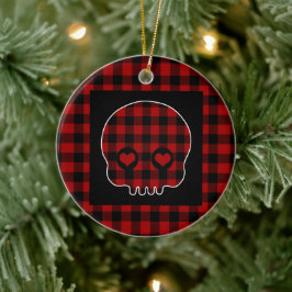Cute Buffalo Plaid Skull Keramisch Ornament