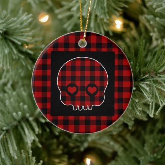 Cute Buffalo Plaid Skull Keramisch Ornament (Boom)