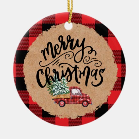 Cute Buffalo Plaid Truck Christmas Ornament (Voorkant)