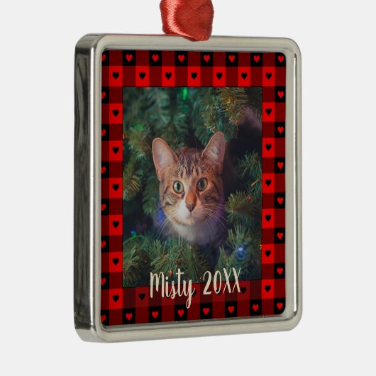 Cute Buffalo Pset - hart - aangepaste kat - kerstm Metalen Ornament (Rechts)