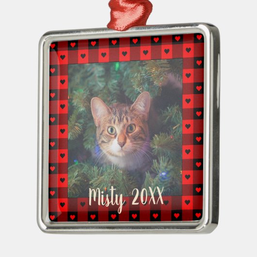 Cute Buffalo Pset - hart - aangepaste kat - kerstm Metalen Ornament (Links)