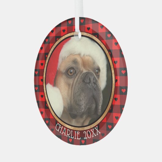 Cute Buffalo Pset Hearts Custom Dog Pet Kerstmis Glas Ornament (Voorkant links)
