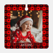 Cute Buffalo Pset Hearts Persoonlijk Kerstfeest Metalen Ornament (Voorkant)