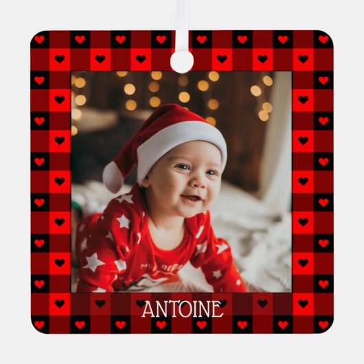 Cute Buffalo Pset Hearts Persoonlijk Kerstfeest Metalen Ornament (Voorkant)