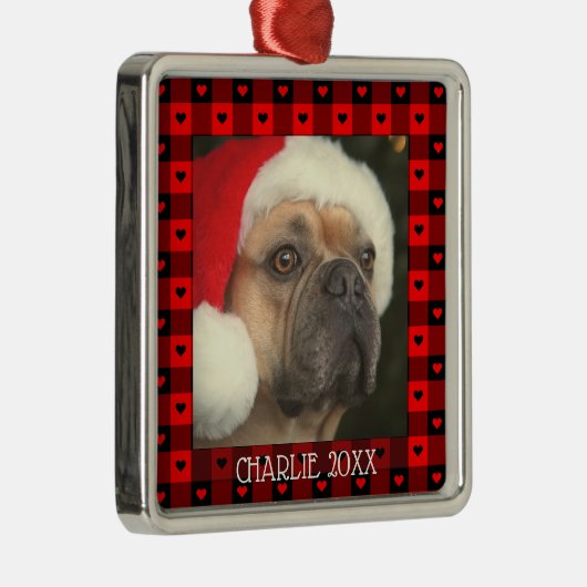 Cute Buffalo-ruit Hartjes Custom Hond Dier Kerstmi Metalen Ornament (Rechts)