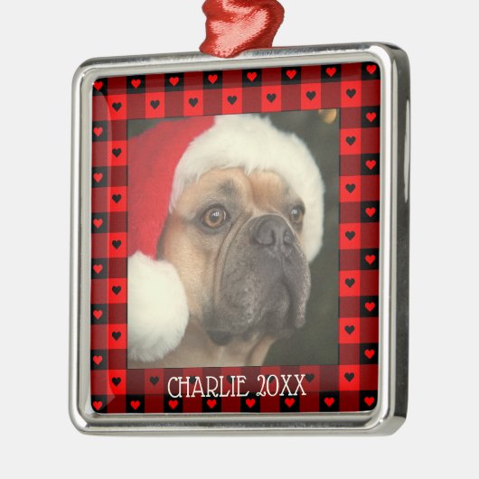 Cute Buffalo-ruit Hartjes Custom Hond Dier Kerstmi Metalen Ornament (Links)