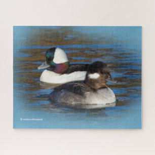 Cute Bufflehead Ducks Lovebird bij Winter Pond Legpuzzel