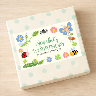 Cute Bug Ladybug Buttefly Kids 1st Birthday  Rechthoekige Sticker