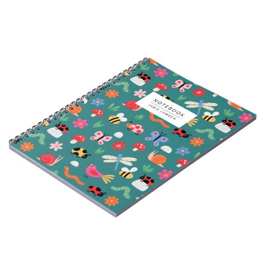 Cute Bug Pattern Notebook in Teal Notitieboek (Linkerzijde)