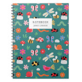 Cute Bug Pattern Notebook in Teal Notitieboek (Voorkant)