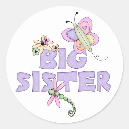 Cute Bugs Big Sister Ronde Sticker (Voorkant)