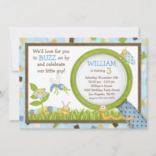 Cute Bugs Birthday Party Invitation Kaart (Voorkant)
