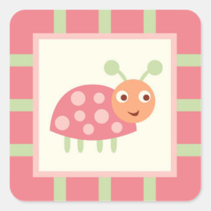 Cute Bugs Pink Ladybug Vierkante Sticker
