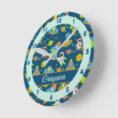 Cute Buitenruimte Rockets en Astronaut Ronde Klok (Hoek)
