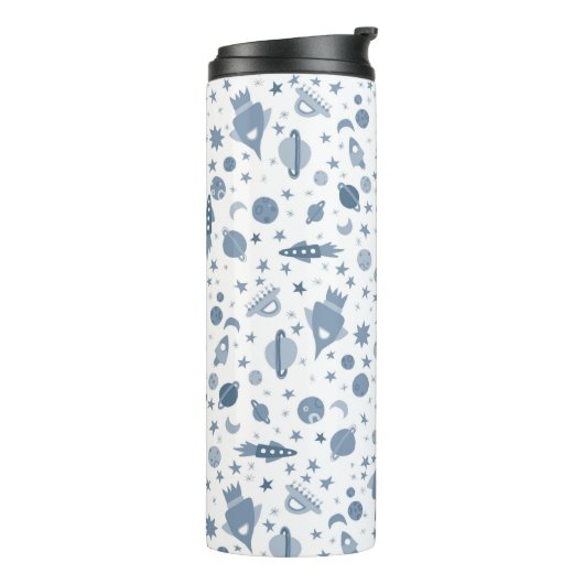 Cute Buitenspace Planets Rockets Blue Thermosbeker (Gedraaid links)