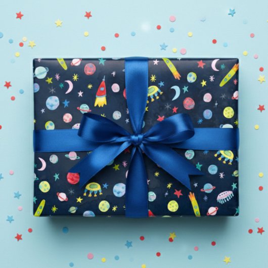 Cute Buitenspatie UFO Planeten Moons Waterverf Cad Inpakpapier Vel