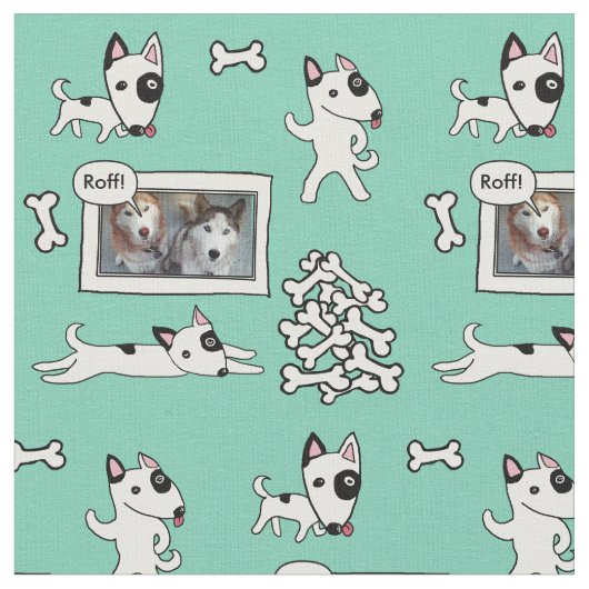 Cute Bull Terrier Cartoon Personalizealbe Fabric Stof (Close Up)