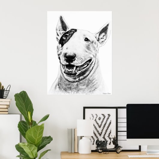 Cute Bull Terrier dog art Poster (Thuiskantoor)