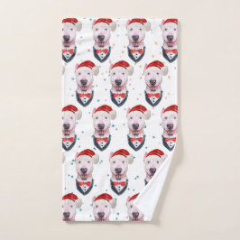 Cute Bull Terrier Dog Christmas Pattern Handdoek