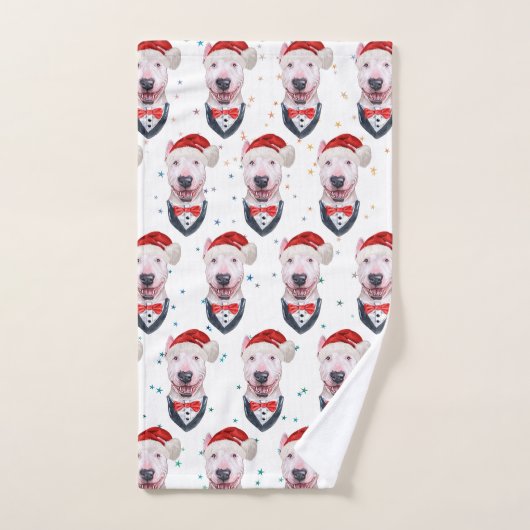 Cute Bull Terrier Dog Christmas Pattern Handdoek (Handdoek)