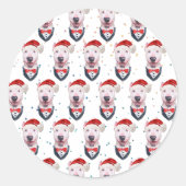 Cute Bull Terrier Dog Christmas Pattern Ronde Sticker (Voorkant)
