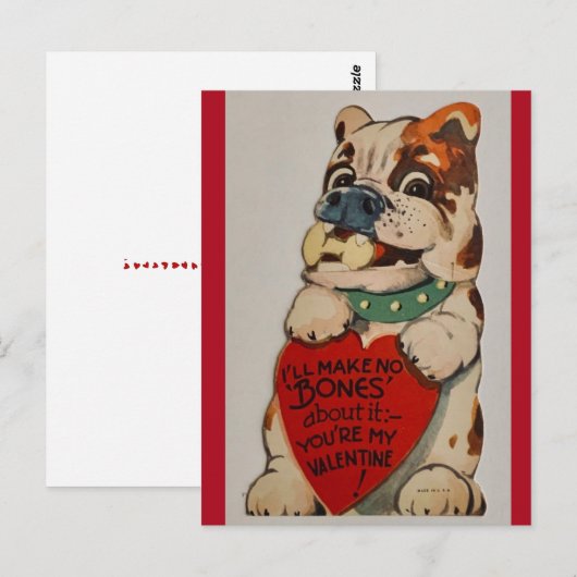Cute  Bulldog 1950 Valentijn Briefkaart (Voorkant / Achterkant)
