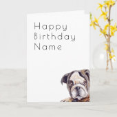 Cute Bulldog Art Deco Birthday Kaart (Gele Bloem)