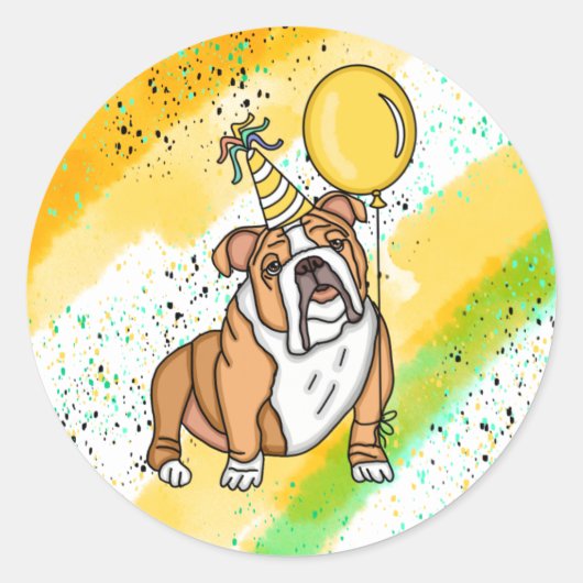 Cute Bulldog Birthday Ronde Sticker (Voorkant)
