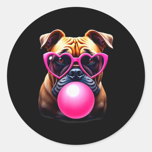 Cute Bulldog Blowing Bubble Gum  Ronde Sticker (Voorkant)