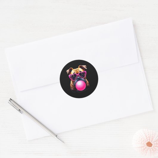 Cute Bulldog Blowing Bubble Gum Ronde Sticker (Envelop)