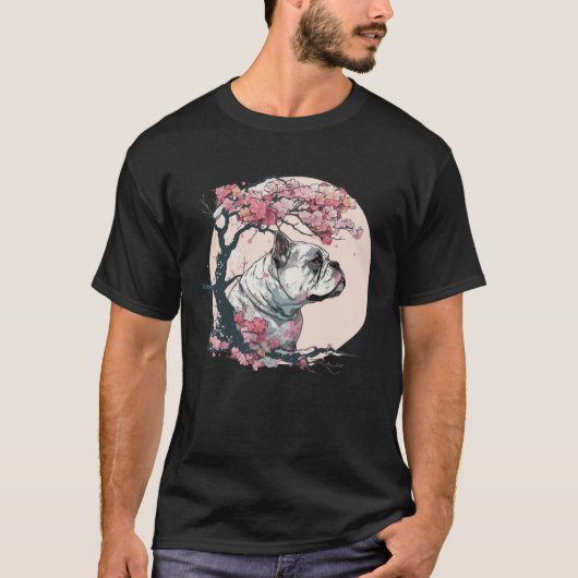 Cute Bulldog Cherry Blossom Dog Breed Japanese Wat T-shirt (Voorkant)
