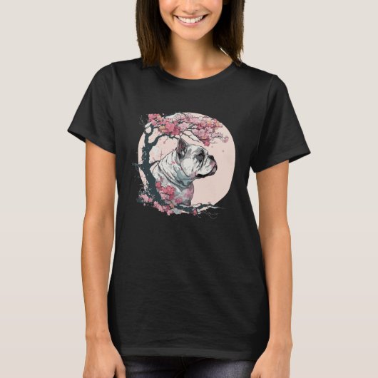 Cute Bulldog Cherry Blossom Dog Breed Japanese Wat T-shirt (Voorkant)