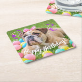Cute Bulldog Happy Birthday Kartonnen Onderzetters (Schuin)