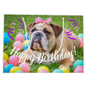 Cute Bulldog Happy Birthday Large Cadeautasje (Achterkant)
