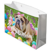 Cute Bulldog Happy Birthday Large Cadeautasje (Achterkant Gekanteld)