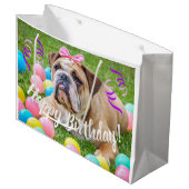 Cute Bulldog Happy Birthday Large Cadeautasje (Voorkant Gekanteld)
